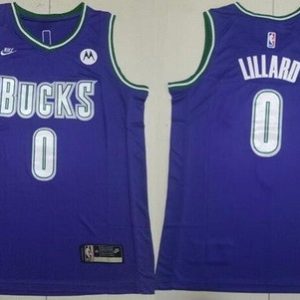 Milwaukee Bucks #0 Damian Lillard Purple Classic Icon Sponsor Swingman Jersey