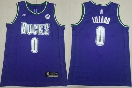 Milwaukee Bucks #0 Damian Lillard Purple Classic Icon Sponsor Swingman Jersey