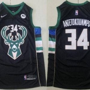 Milwaukee Bucks #34 Giannis Antetokounmpo Black Icon Sponsor Swingman Jersey