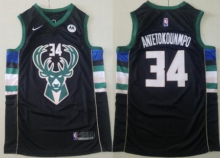 Milwaukee Bucks #34 Giannis Antetokounmpo Black Icon Sponsor Swingman Jersey