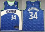 Milwaukee Bucks #34 Giannis Antetokounmpo Blue 2023 City Icon Sponsor Swingman Jersey