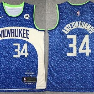 Milwaukee Bucks #34 Giannis Antetokounmpo Blue 2023 City Icon Sponsor Swingman Jersey