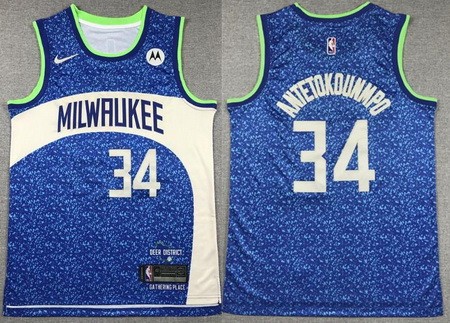 Milwaukee Bucks #34 Giannis Antetokounmpo Blue 2023 City Icon Sponsor Swingman Jersey