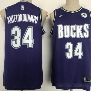 Milwaukee Bucks #34 Giannis Antetokounmpo Purple Classic Icon Sponsor Swingman Jersey