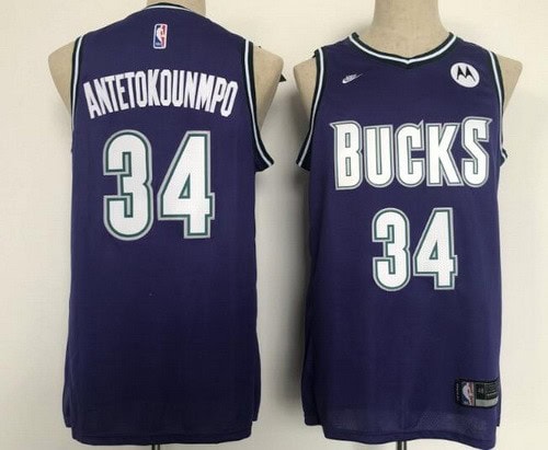 Milwaukee Bucks #34 Giannis Antetokounmpo Purple Classic Icon Sponsor Swingman Jersey