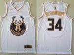 Milwaukee Bucks #34 Giannis Antetokounmpo White Gold Icon Swingman Jersey