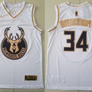 Milwaukee Bucks #34 Giannis Antetokounmpo White Gold Icon Swingman Jersey