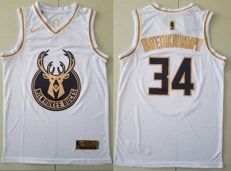Milwaukee Bucks #34 Giannis Antetokounmpo White Gold Icon Swingman Jersey