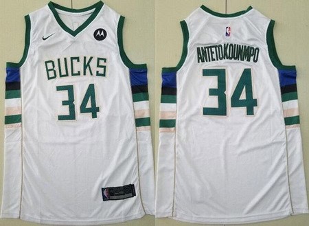 Milwaukee Bucks #34 Giannis Antetokounmpo White Icon Sponsor Swingman Jersey