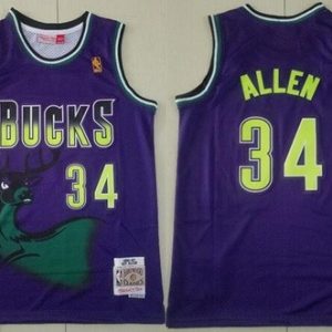 Milwaukee Bucks #34 Ray Allen Purple 1996 Throwback Swingman Jersey
