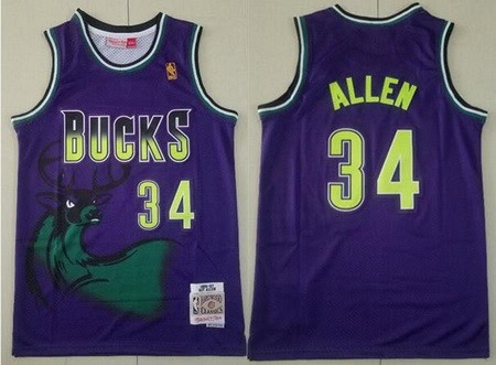Milwaukee Bucks #34 Ray Allen Purple 1996 Throwback Swingman Jersey