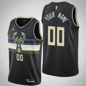 Milwaukee Bucks Custom Black Statement Icon Hot Press Jersey