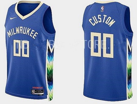 Milwaukee Bucks Custom Blue 2022 City Icon Heat Press Jersey