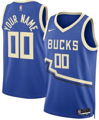 Milwaukee Bucks Custom Blue 2024 City Heat Press Jersey