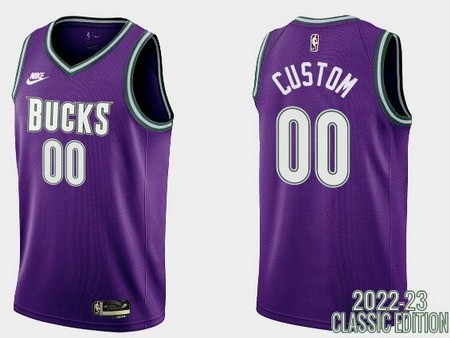 Milwaukee Bucks Custom Purple 2022 Classic Icon Hot Press Jersey