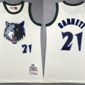 Minnesota Timberwolves #21 Kevin Garnett Cream Chainstitch Throwback Swingman Jersey