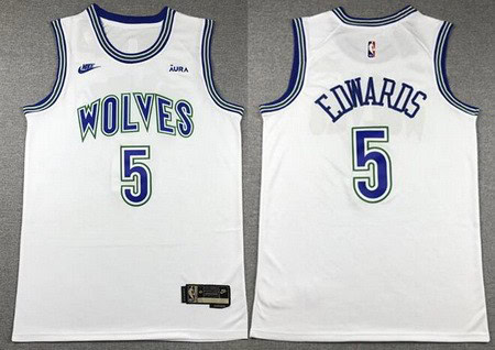 Minnesota Timberwolves #5 Anthony Edwards White Classic Icon Sponsor Swingman Jersey