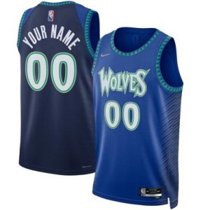 Minnesota Timberwolves Custom Blue City Diamond 75th Icon Hot Press Jersey