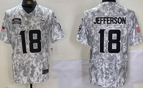 Minnesota Vikings #18 Justin Jefferson Limited Arctic Camo 2024 Salute to Service Jersey