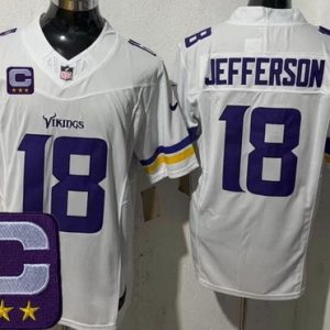 Minnesota Vikings #18 Justin Jefferson Limited White 2025 Captain Patch FUSE Vapor Jersey