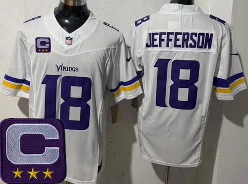 Minnesota Vikings #18 Justin Jefferson Limited White 2025 Captain Patch FUSE Vapor Jersey