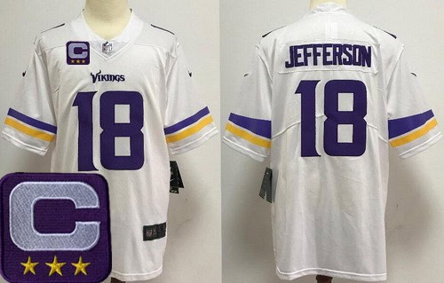 Minnesota Vikings #18 Justin Jefferson Limited White 2025 Captain Patch Vapor Jersey