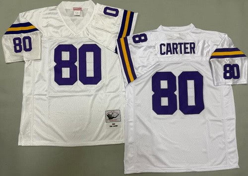 Minnesota Vikings #80 Cris Carter White 1995 Throwback Jersey