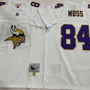 Minnesota Vikings #84 Randy Moss White Big Logo Throwback Jersey
