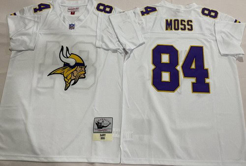 Minnesota Vikings #84 Randy Moss White Big Logo Throwback Jersey