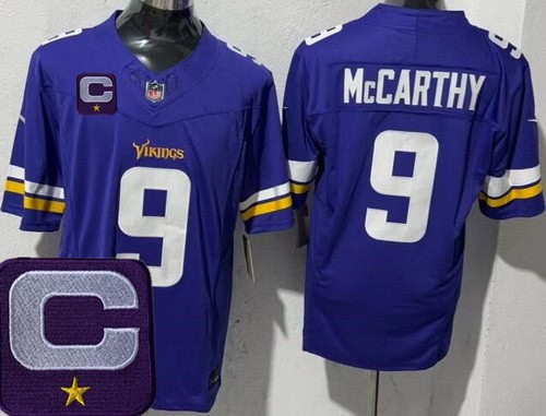 Minnesota Vikings #9 JJ McCarthy Limited Purple 2025 Captain Patch FUSE Vapor Jersey