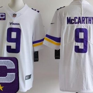 Minnesota Vikings #9 JJ McCarthy Limited White 2025 Captain Patch Vapor Jersey