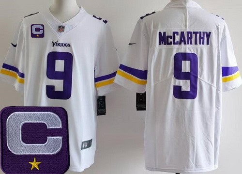 Minnesota Vikings #9 JJ McCarthy Limited White 2025 Captain Patch Vapor Jersey