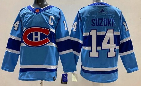 Montreal Canadiens #14 Nick Suzuki Light Blue 2022 Reverse Retro Authentic Jersey