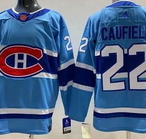 Montreal Canadiens #22 Cole Caufield Light Blue 2022 Reverse Retro Authentic Jersey