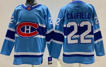 Montreal Canadiens #22 Cole Caufield Light Blue 2022 Reverse Retro Authentic Jersey