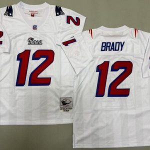 New England Patriots #12 Tom Brady White Red Throwback Jersey