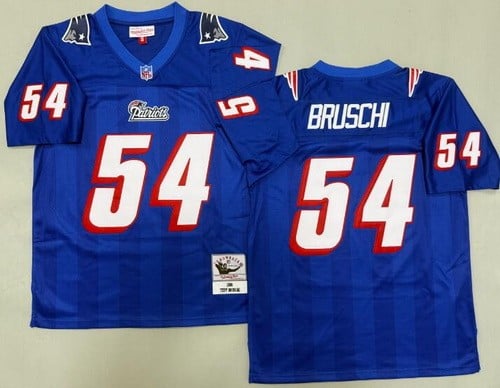 New England Patriots #54 Tedy Bruschi Blue 1996 Throwback Jersey