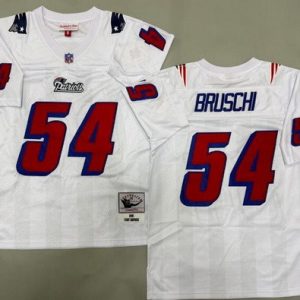 New England Patriots #54 Tedy Bruschi White Red 1996 Throwback Jersey