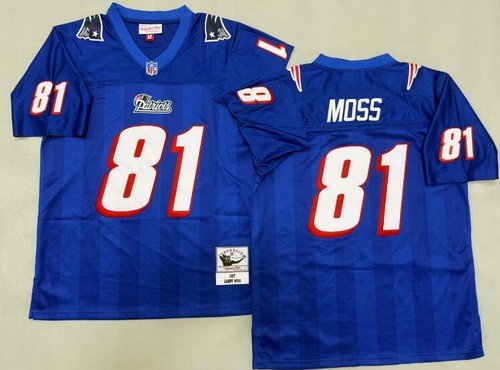 New England Patriots #81 Randy Moss Blue 2007 Throwback Jersey