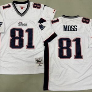 New England Patriots #81 Randy Moss White 2007 Throwback Jersey