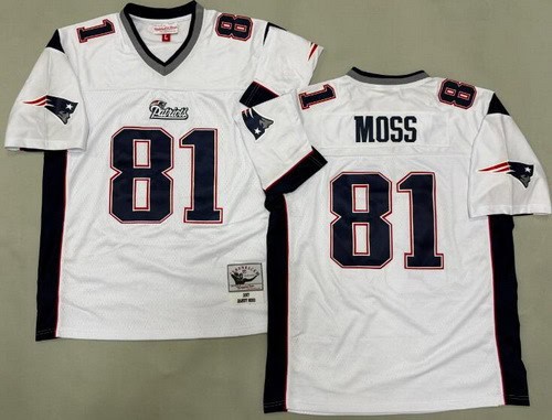 New England Patriots #81 Randy Moss White 2007 Throwback Jersey
