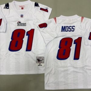 New England Patriots #81 Randy Moss White Red 2007 Throwback Jersey