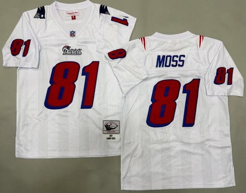 New England Patriots #81 Randy Moss White Red 2007 Throwback Jersey