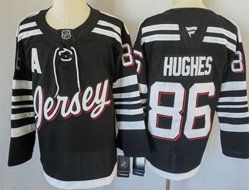New Jersey Devils #86 Jack Hughes Black Authentic Jersey