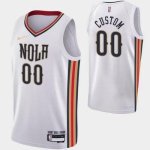 New Orleans Pelicans Custom White City Diamond 75th Icon Hot Press Jersey