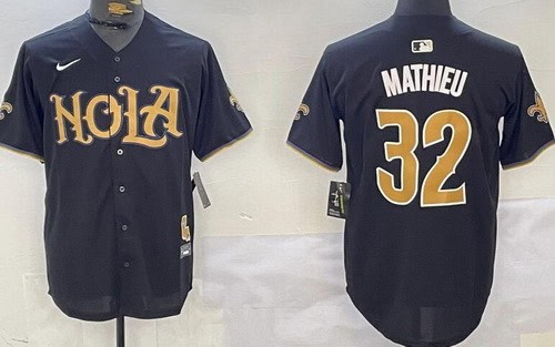 New Orleans Saints #32 Tyrann Mathieu Limitged Black Nola Baseball Jersey