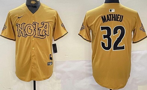 New Orleans Saints #32 Tyrann Mathieu Limitged Gold Nola Baseball Jersey