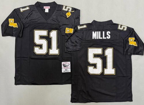 New Orleans Saints #51 Sam Mills Black 1987 Throwback Jersey