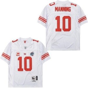 New York Giants #10 Eli Manning White C Patch XLII Super Bowl 2007 Throwback Jersey