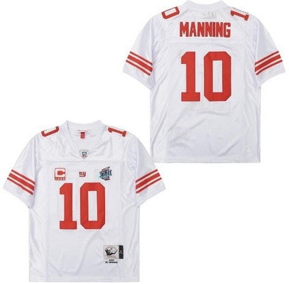 New York Giants #10 Eli Manning White C Patch XLII Super Bowl 2007 Throwback Jersey